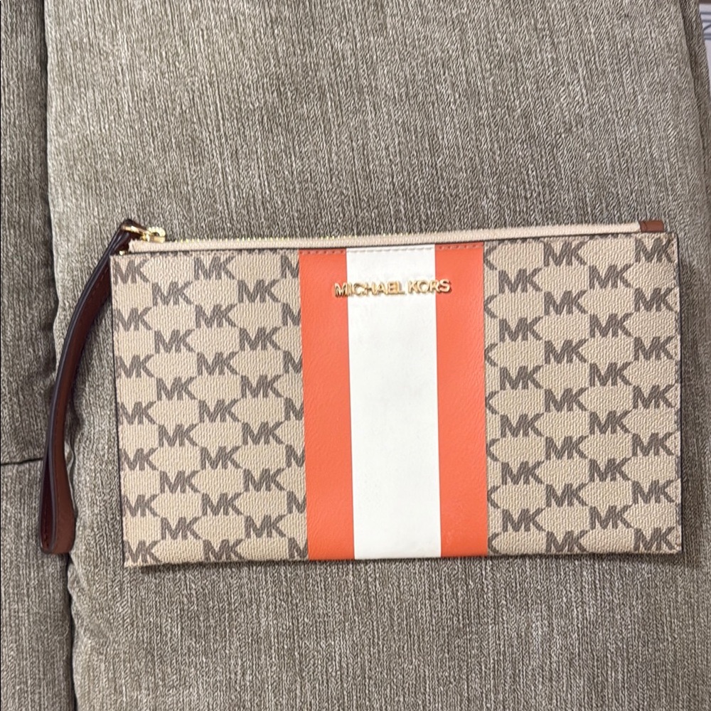 Michael Kors Orange and White Wristlet